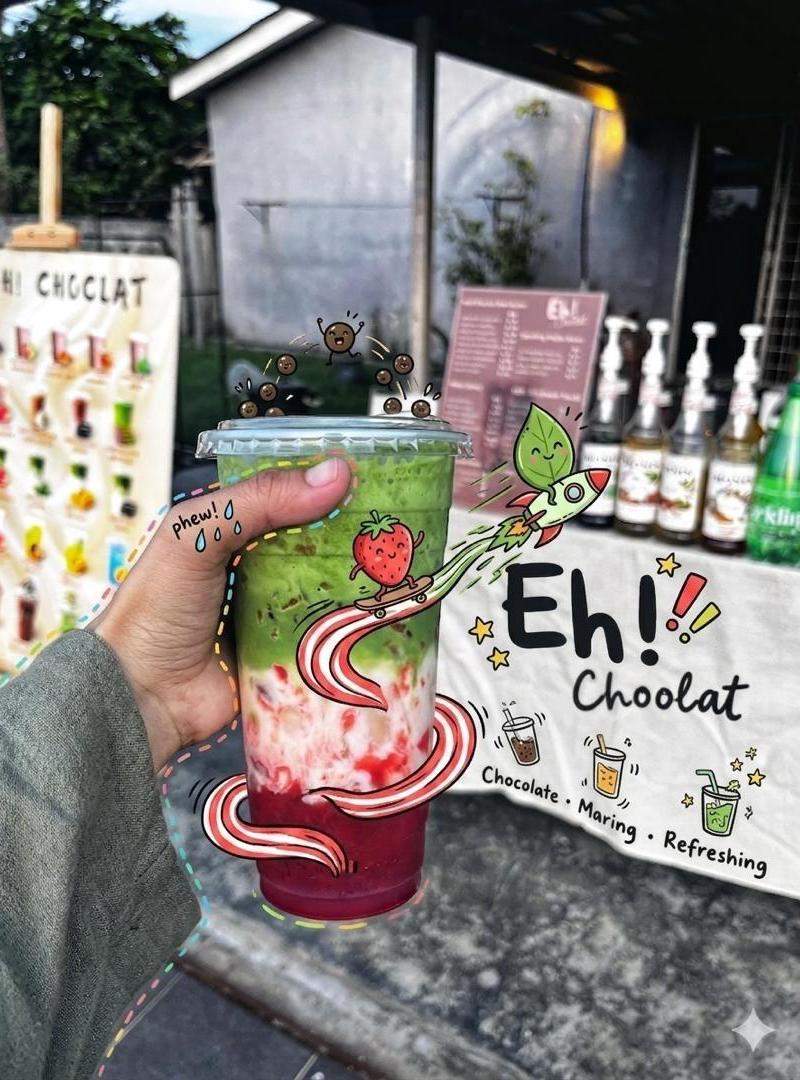 Doodled Strawberry Matcha Drink Photo