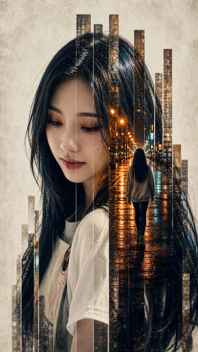 垂直切片双重曝光女性肖像