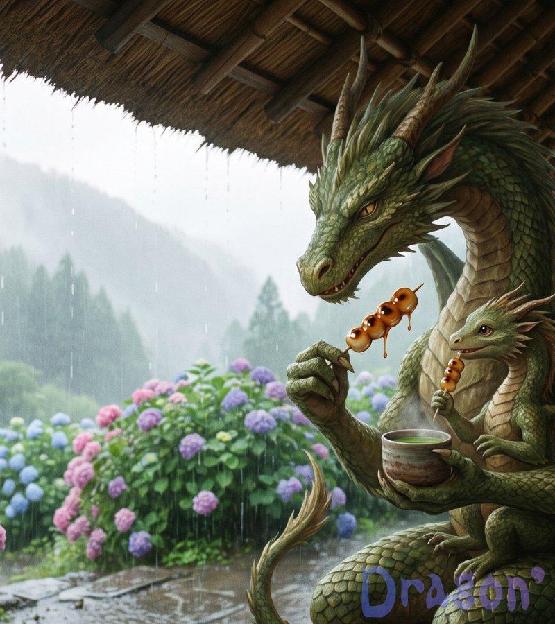 雨中龙族家庭享用团子