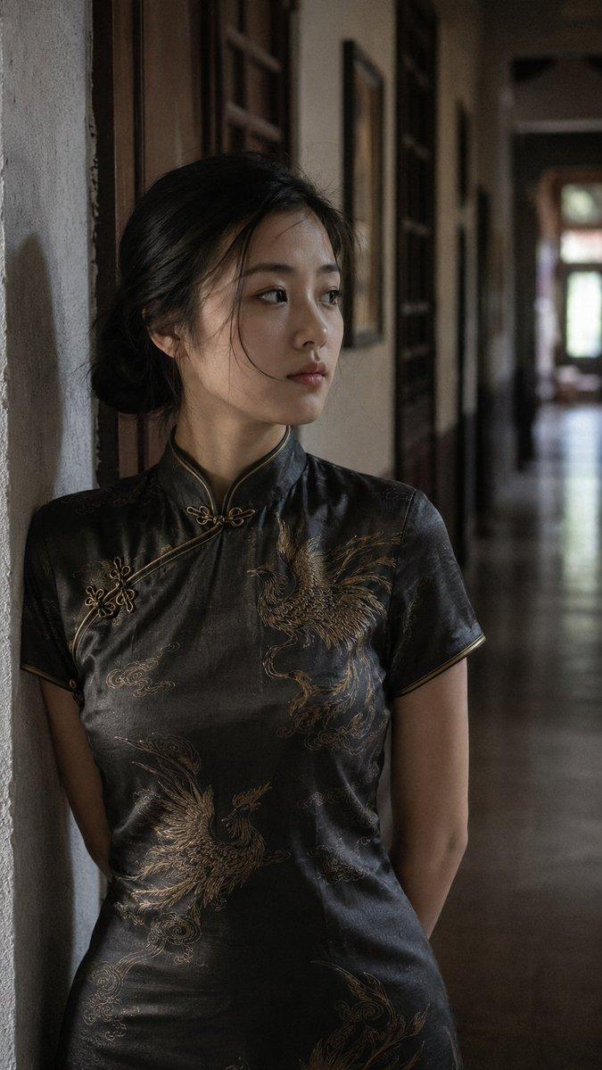 身着丝绸旗袍的东亚女性
