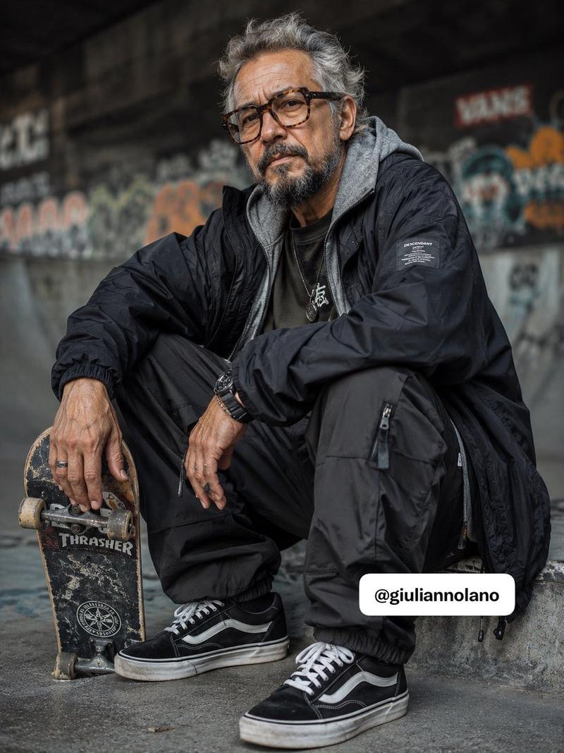 老年滑板手街头肖像
