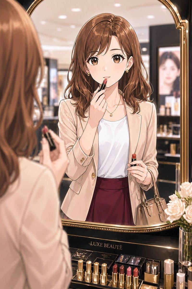 美妆柜台前的优雅职场女性