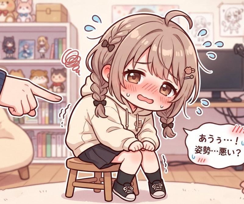 坐在小凳子上害羞的动漫少女