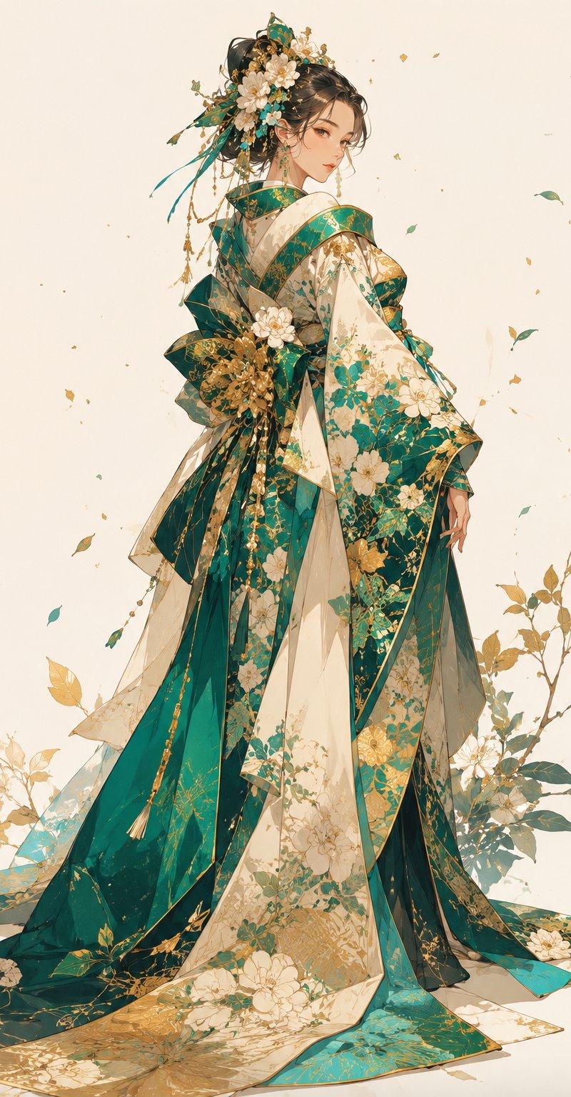 翡翠庆典和服插画