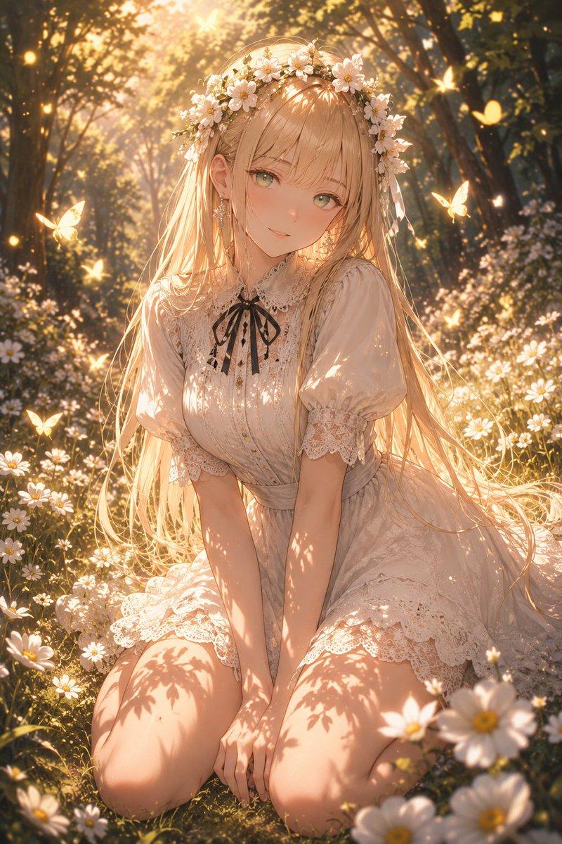 梦幻动漫风格草地少女