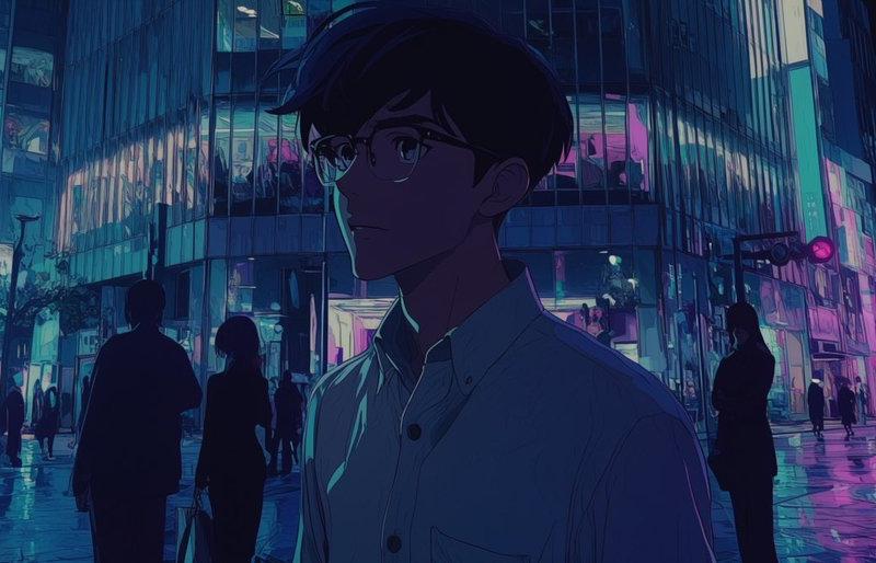 无脸动漫霓虹城市之夜