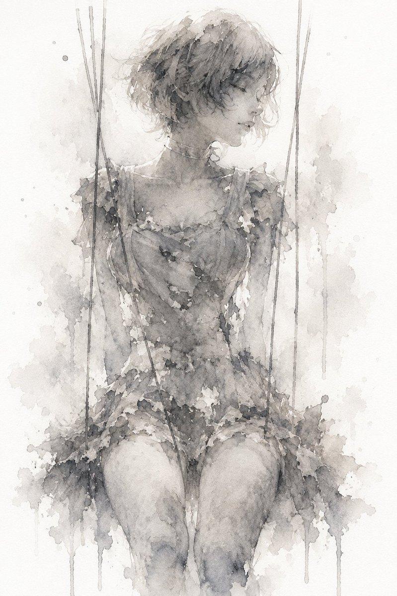 忧郁木偶水彩画