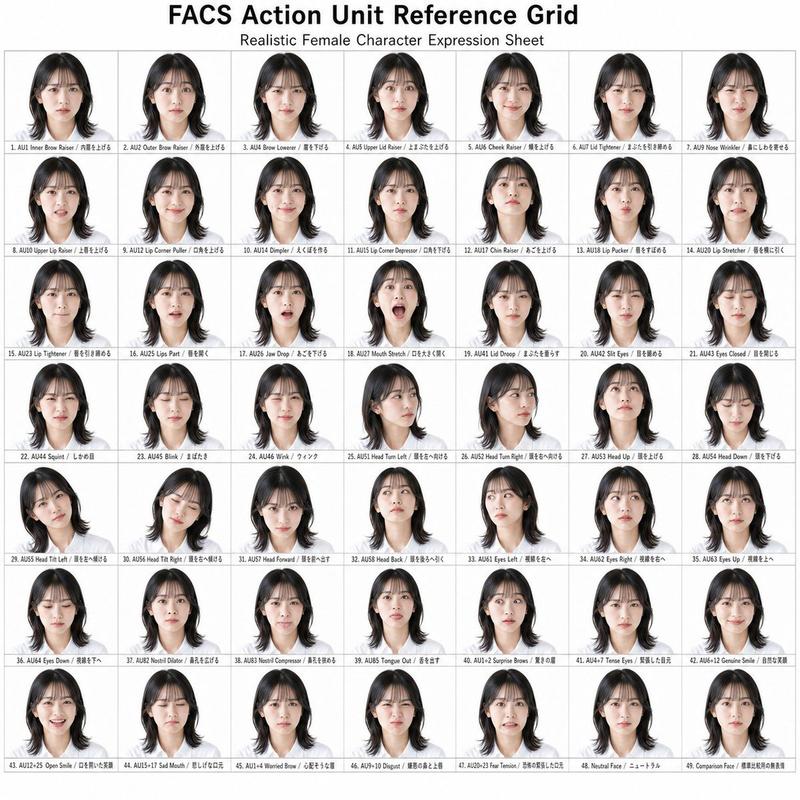 FACS 面部动作单元参考网格