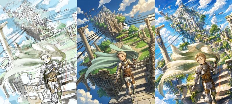 梦幻天空之城艺术演变三联画