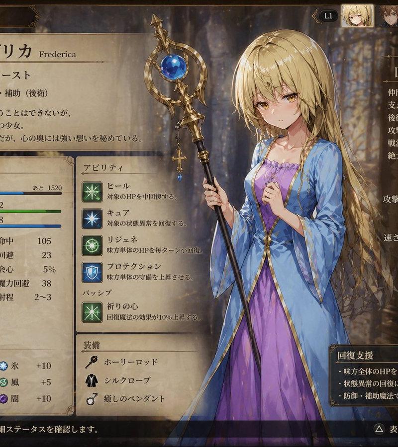 奇幻 JRPG 牧师状态界面