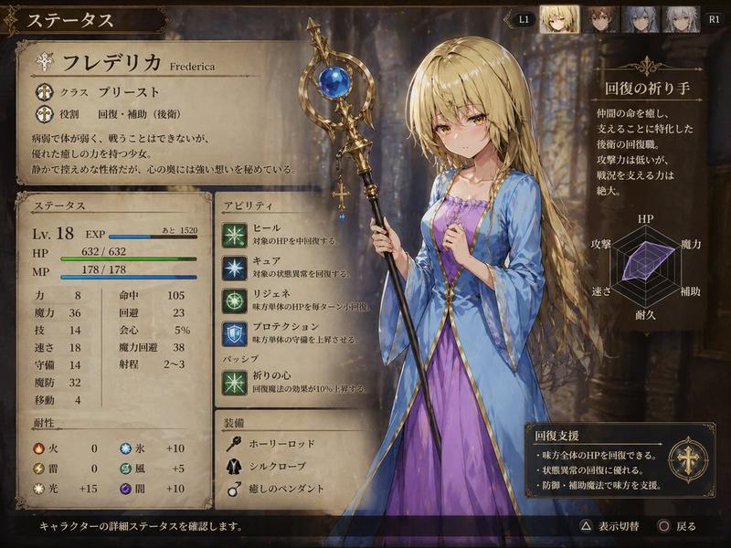 奇幻 JRPG 牧师状态界面