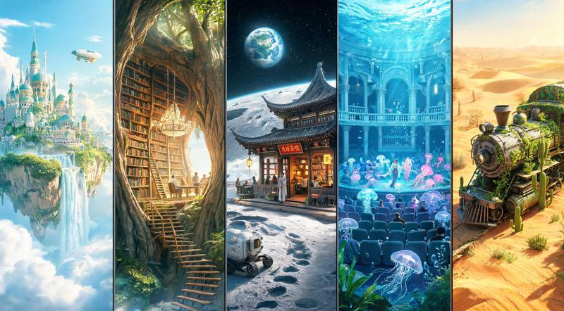 奇幻多面板世界场景