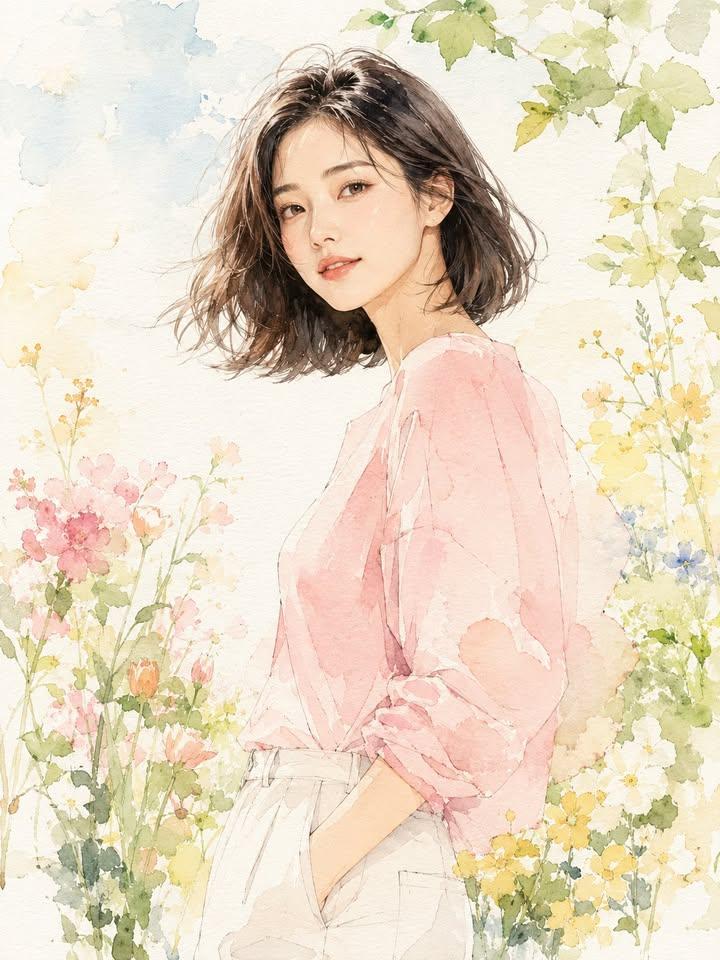 时尚编辑风格水彩肖像