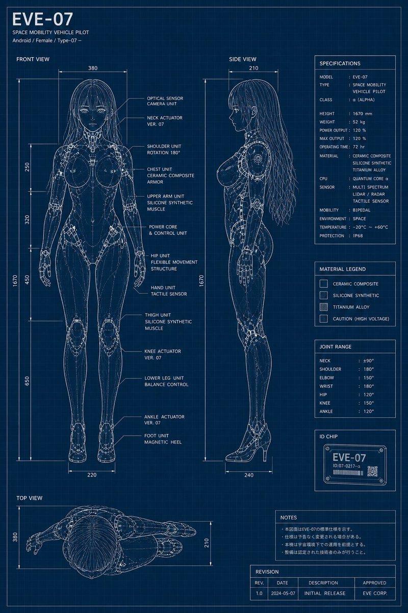 EVE-07 Android Blueprint Sheet