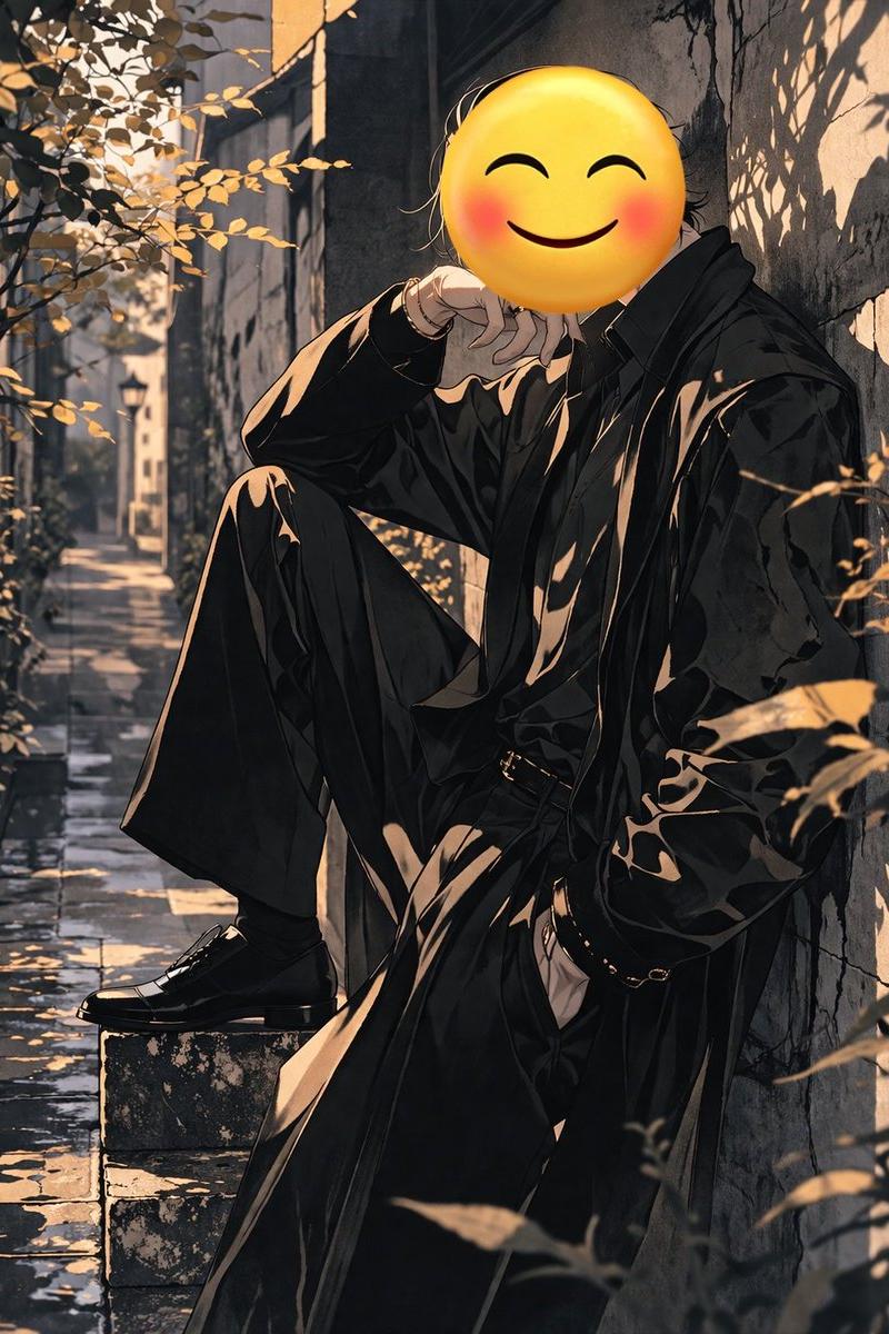 身着黑衣、面部为表情符号的人物