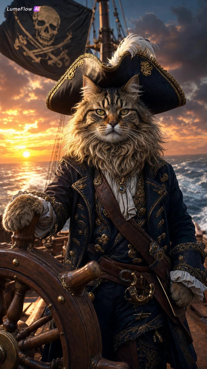 毛茸茸海盗猫船长肖像
