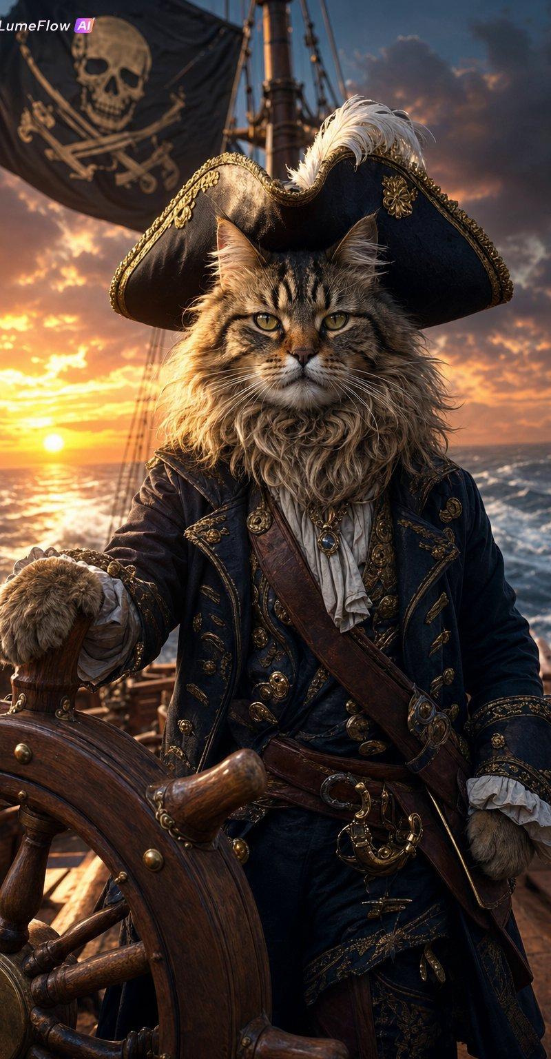 毛茸茸海盗猫船长肖像