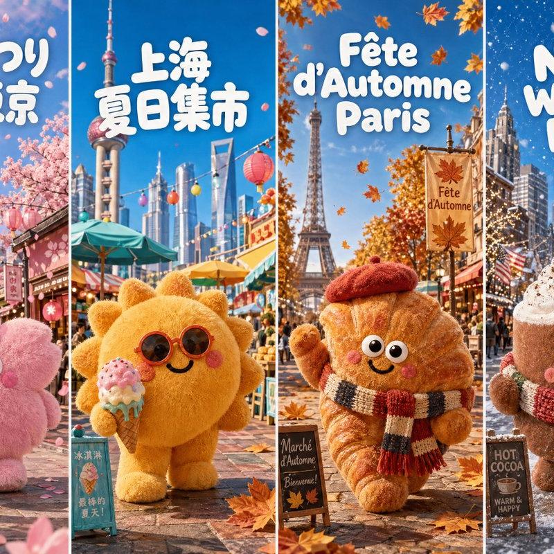 四季毛绒节庆城市网格