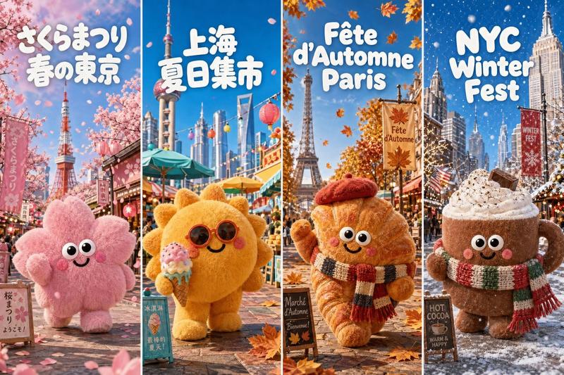 四季毛绒节庆城市网格