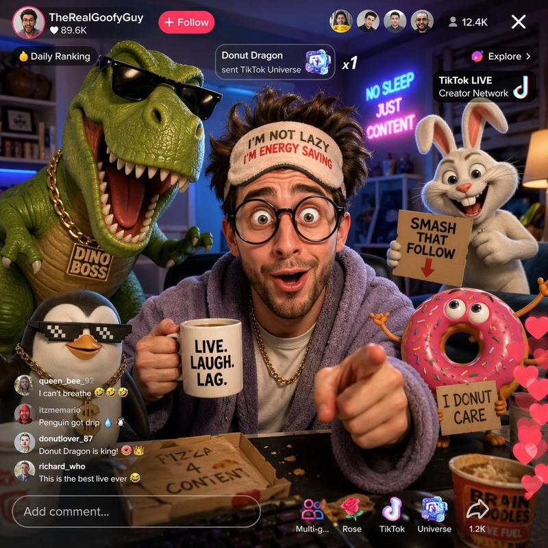 有趣的 TikTok 直播，配有卡通角色