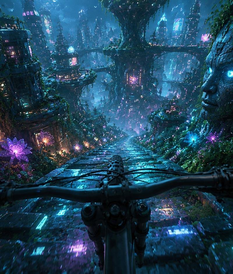 未来感森林山地自行车第一视角