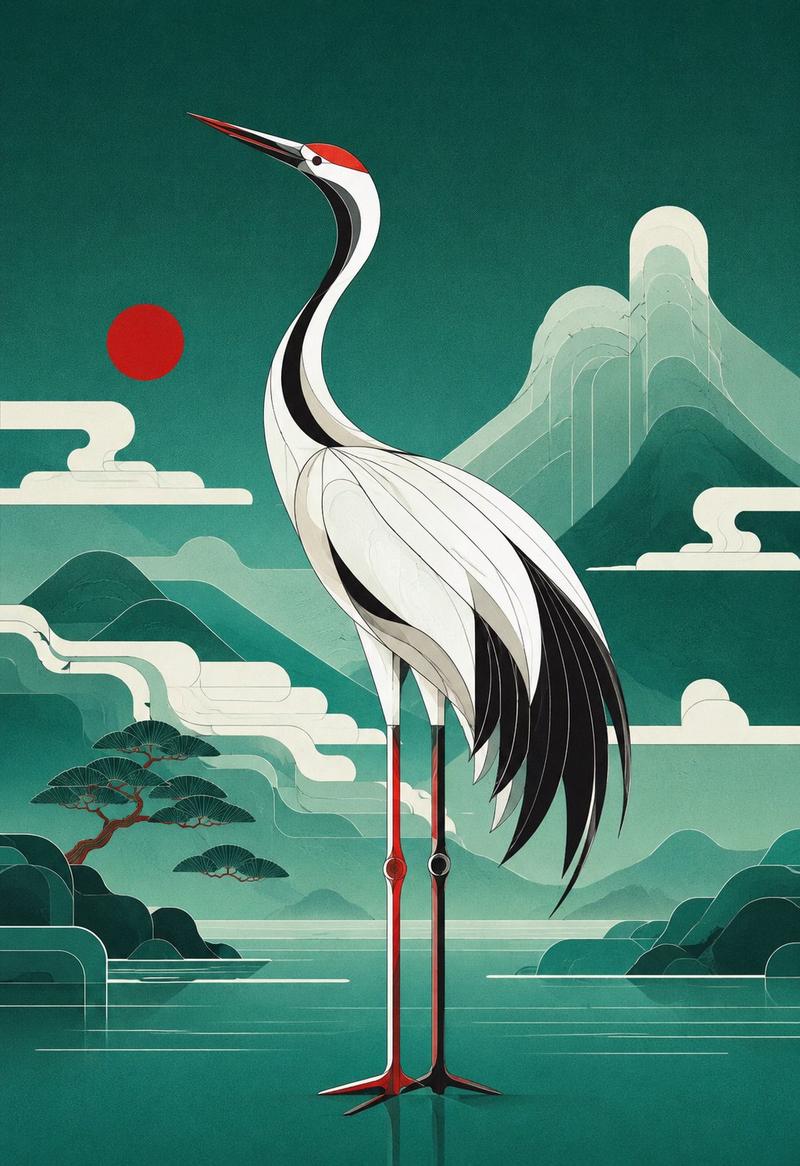 几何风格丹顶鹤海报