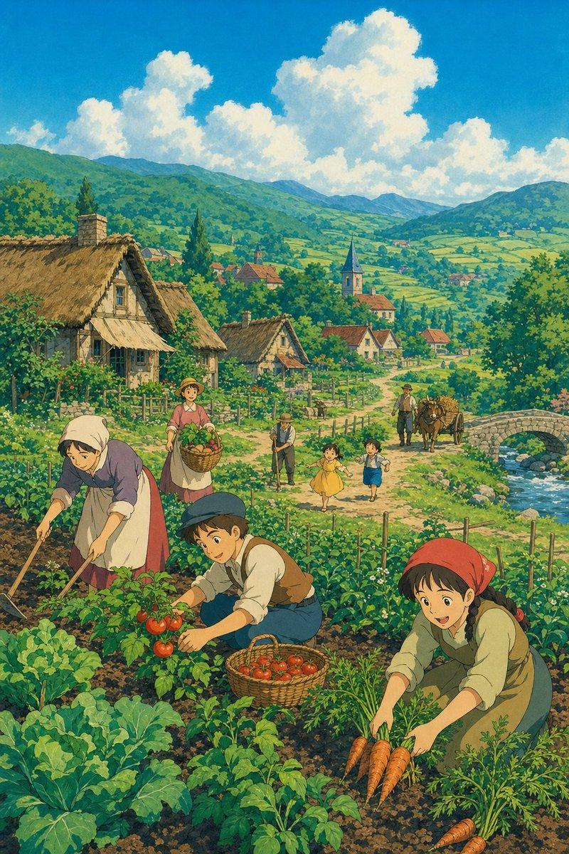 吉卜力风格田园村庄