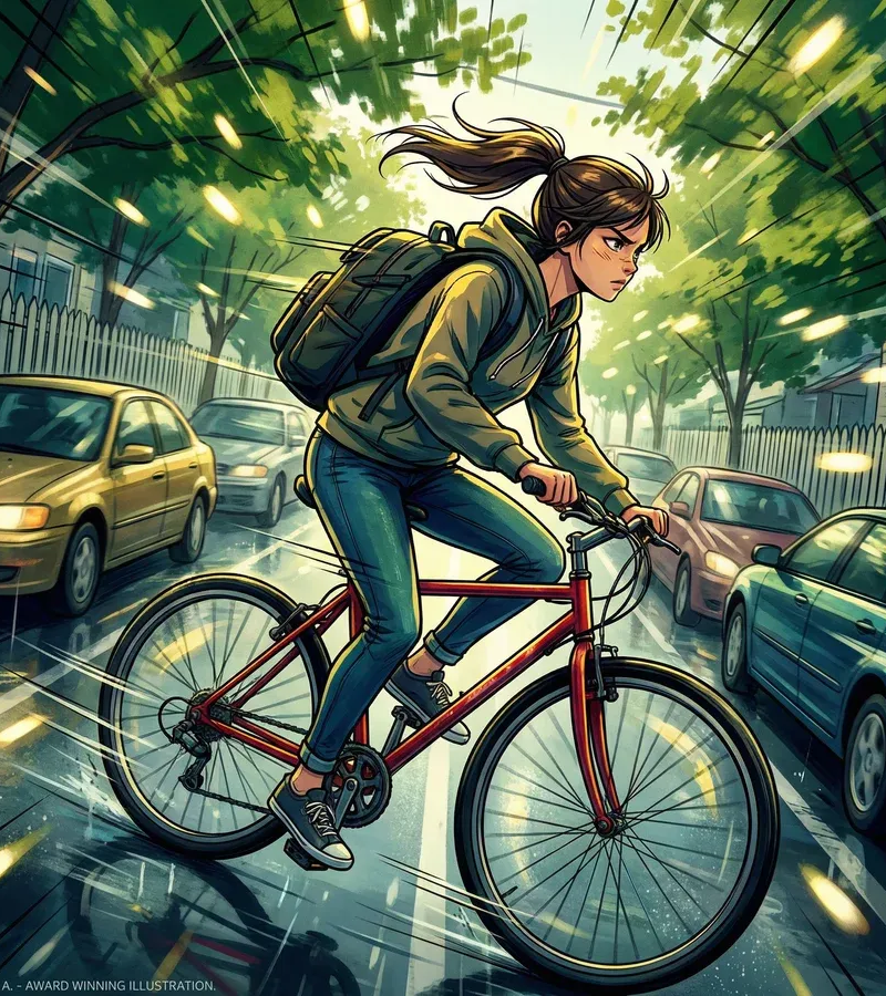 Girl Cycling City Illustration