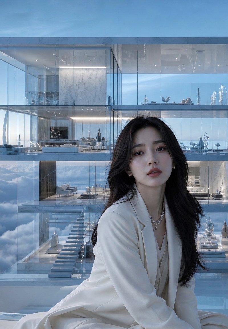 奢华玻璃空中顶层公寓时尚拼贴画