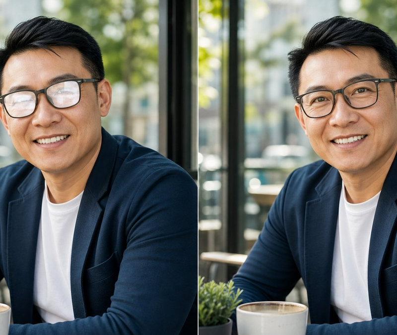 咖啡馆肖像反光去除对比