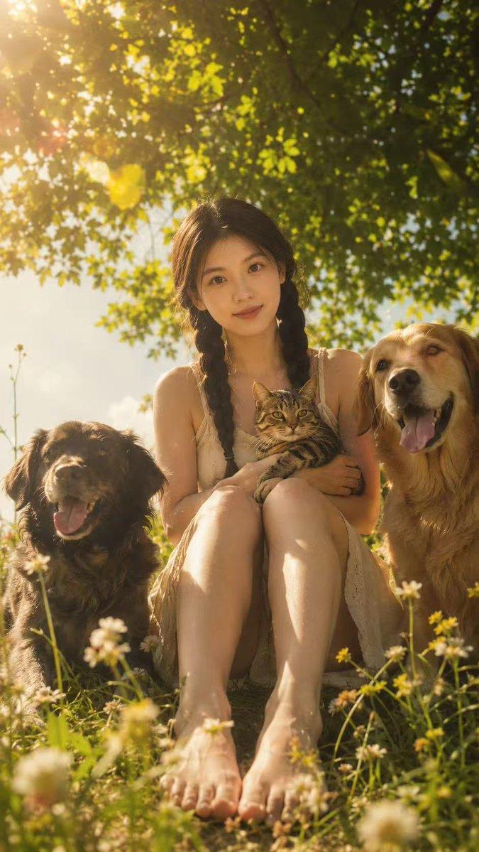 金黄草地上的宠物肖像