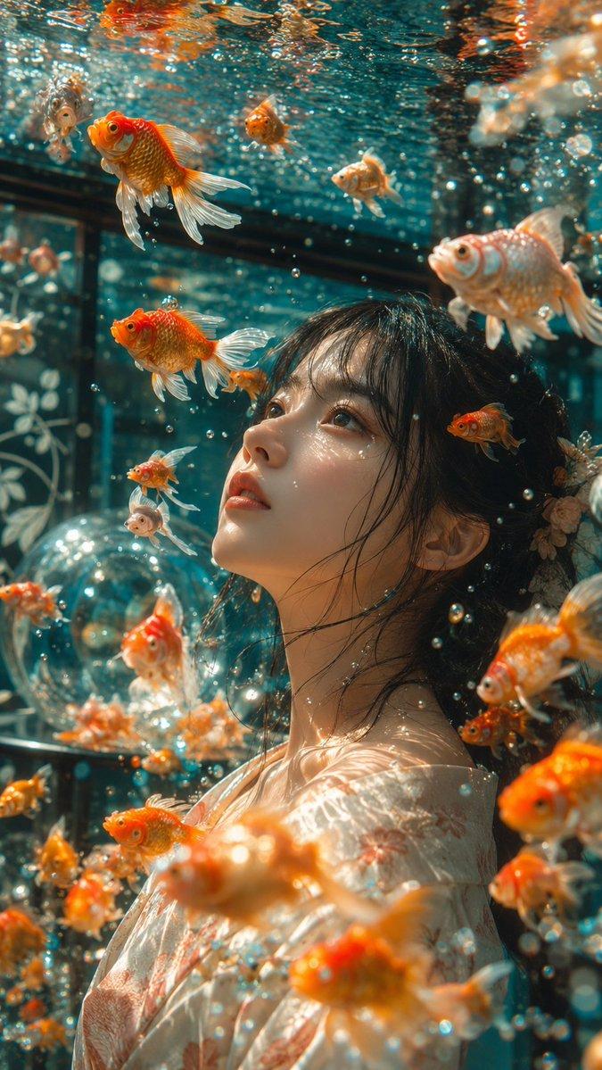 日式金鱼水族馆人像