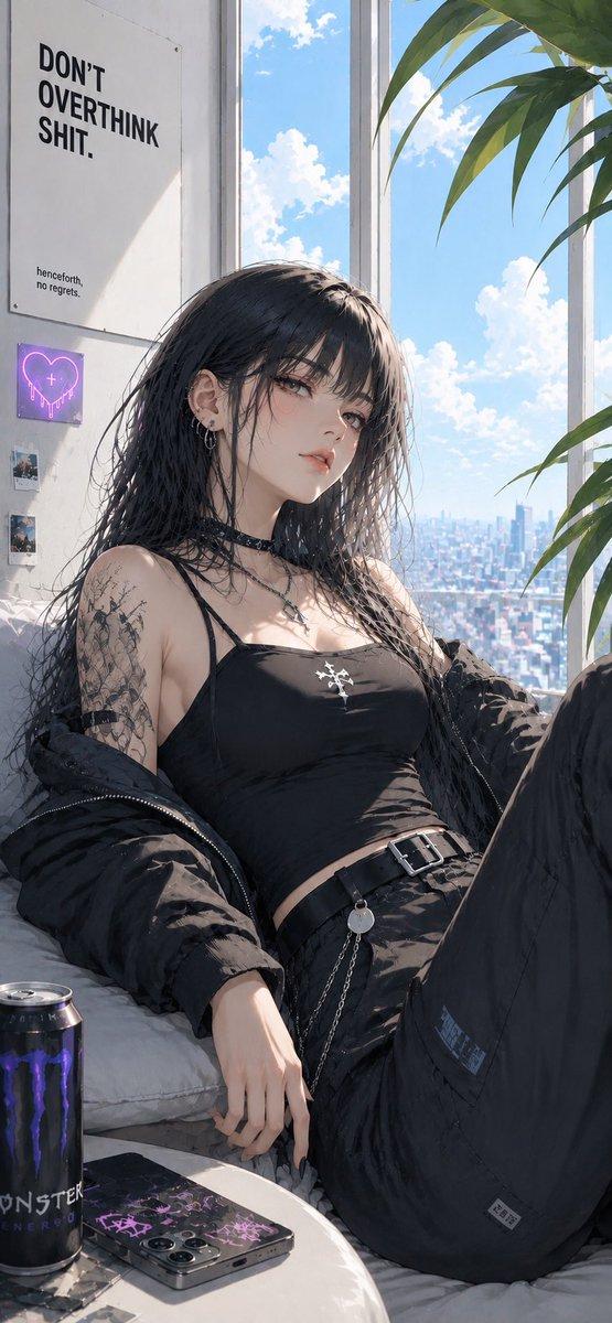 城市窗边的哥特女孩