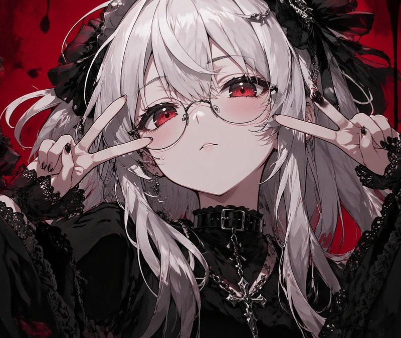 哥特风动漫少女与黑玫瑰