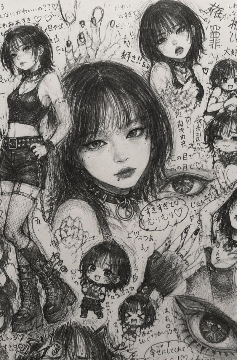 哥特风动漫速写本拼贴画