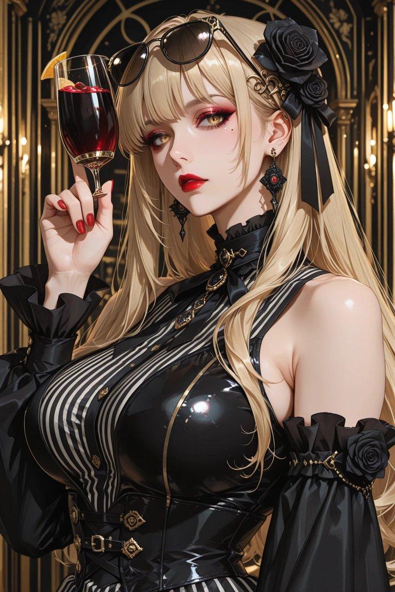 Gothic Blonde Wine Portrait
