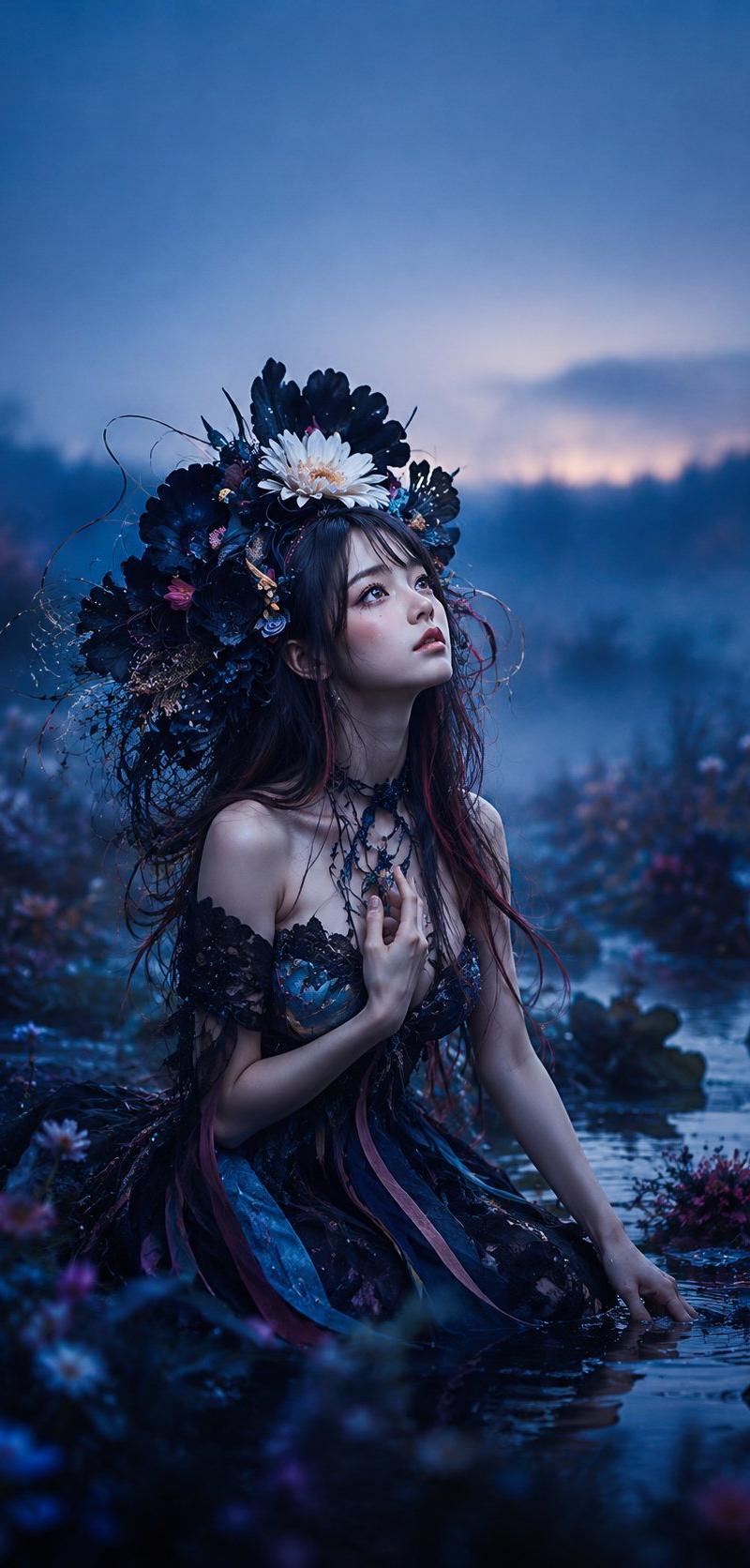 暮色池塘中的哥特精灵