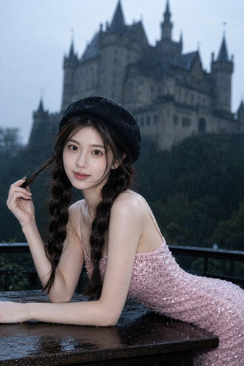 哥特式雨中城堡电影感肖像