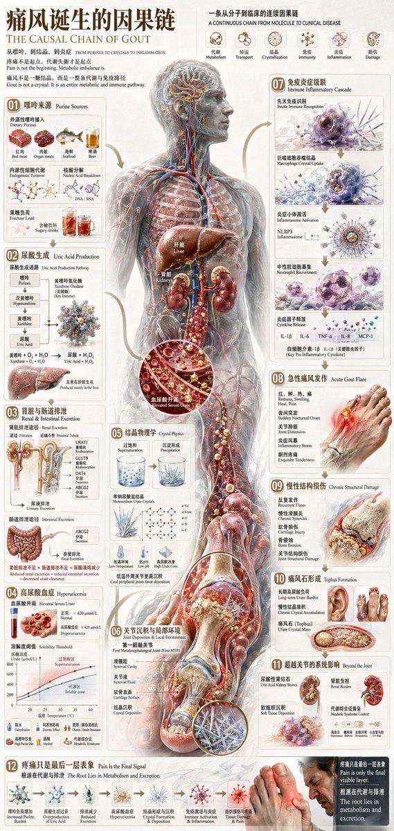 中文痛风医学信息图海报