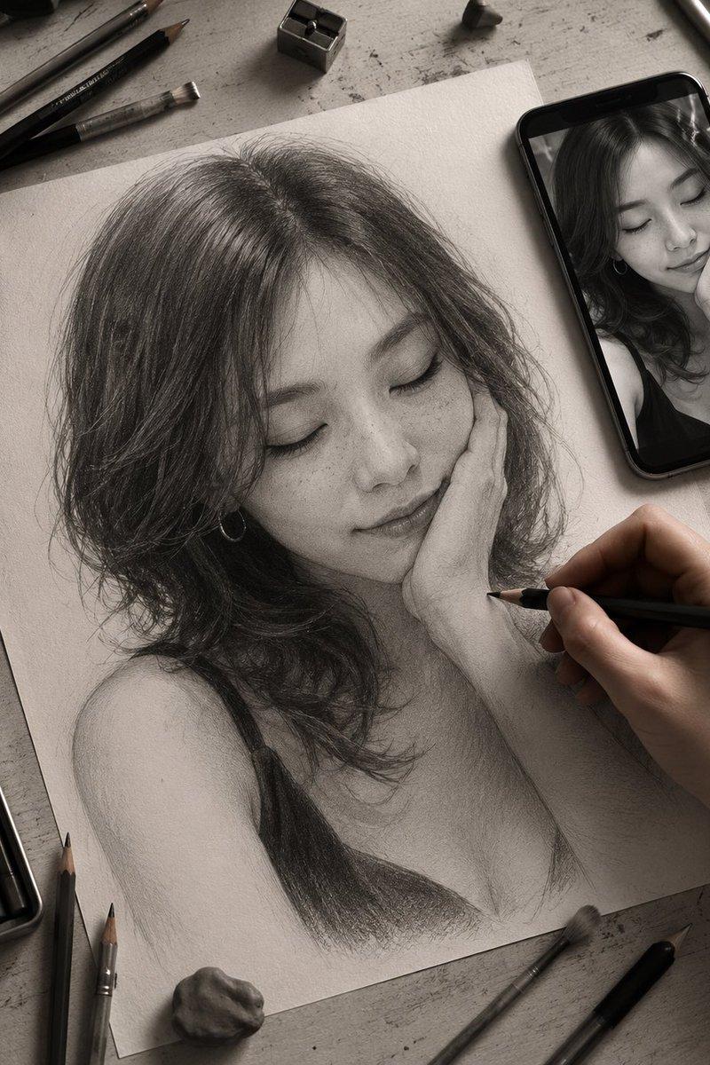 深夜石墨肖像画工作台