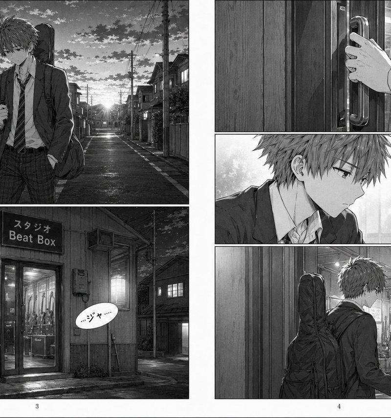 灰度漫画少年进入音乐工作室