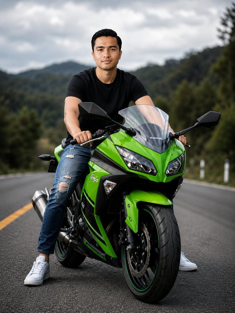 Green Sport Motorcycle Mountain Road