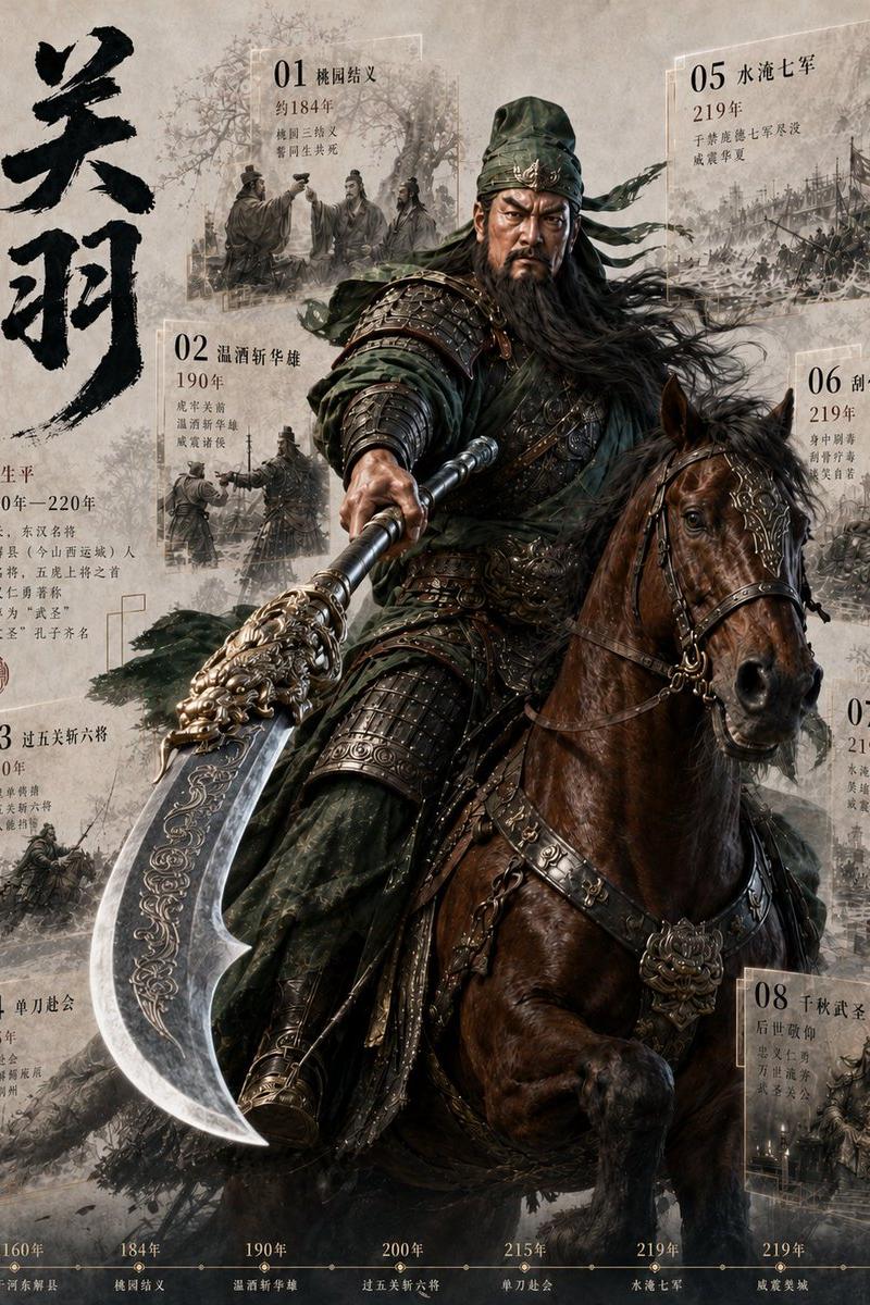 关羽历史信息图海报