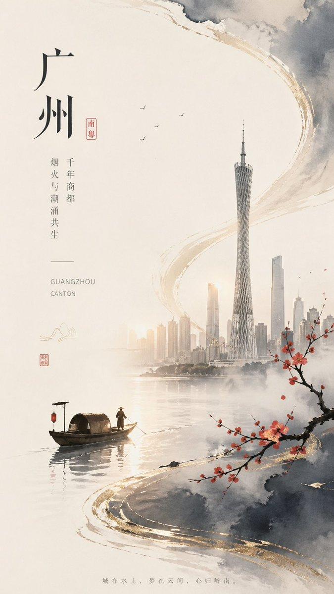 广州水墨风城市海报