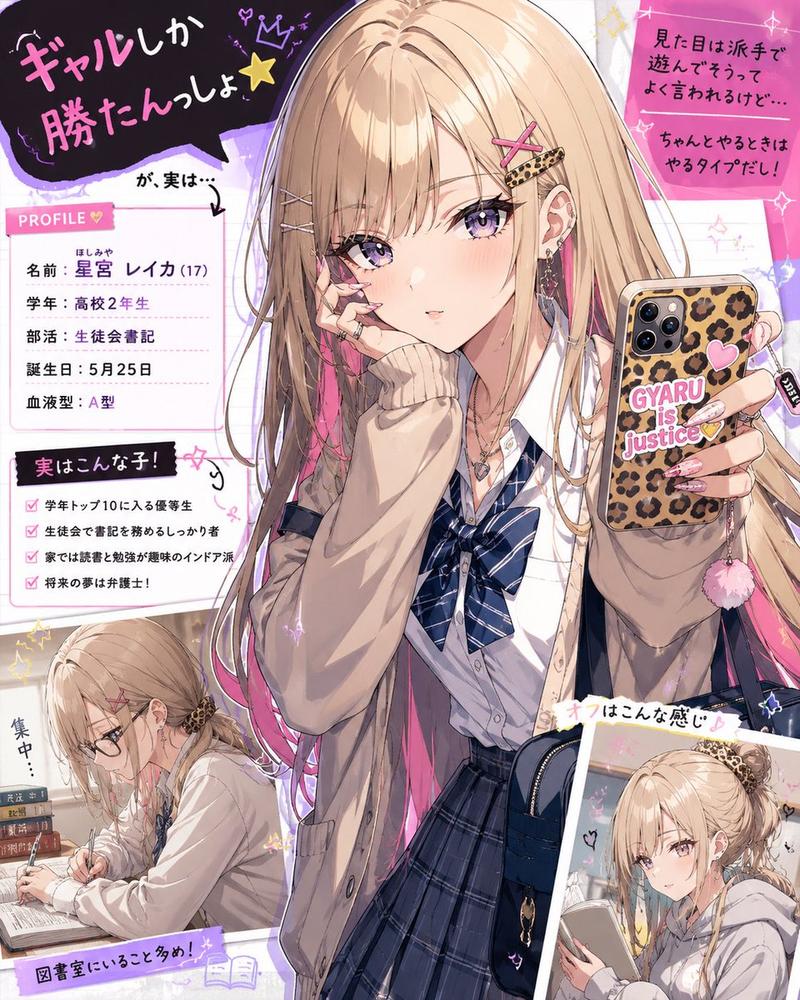 辣妹风高中女生数字插画