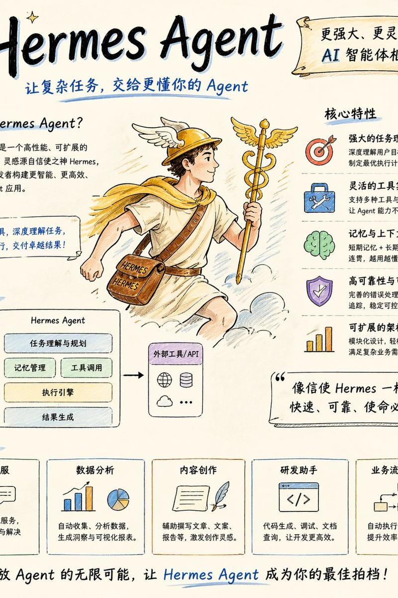 手绘风格 Hermes Agent 海报