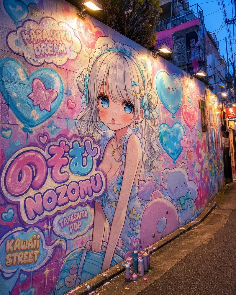 原宿卡哇伊涂鸦壁画