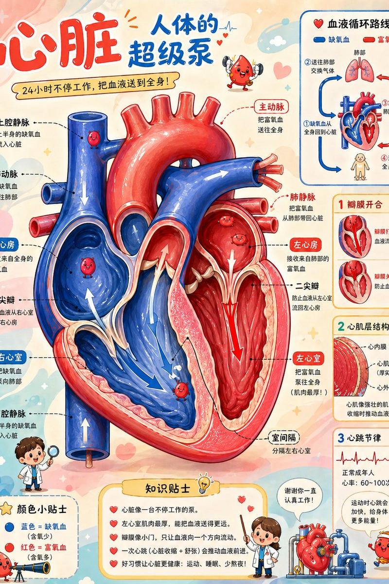 可爱心脏剖面科普海报