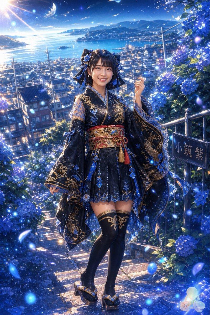 蓝色绣球花和服幻想