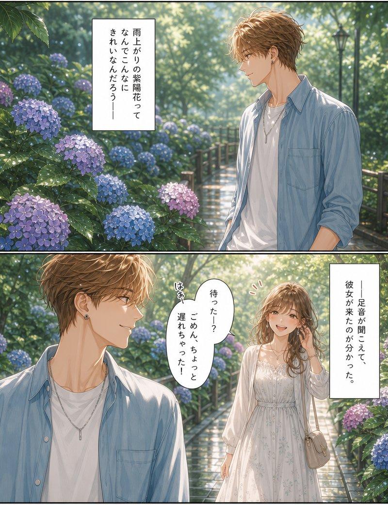雨中绣球花浪漫漫画页面